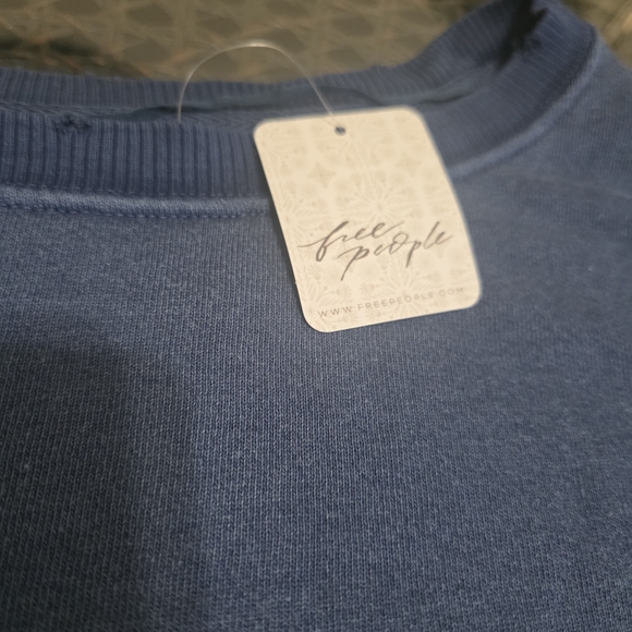 Free People Deep Blue Cropped Camden Sweatshirt - Picture 6 of 9